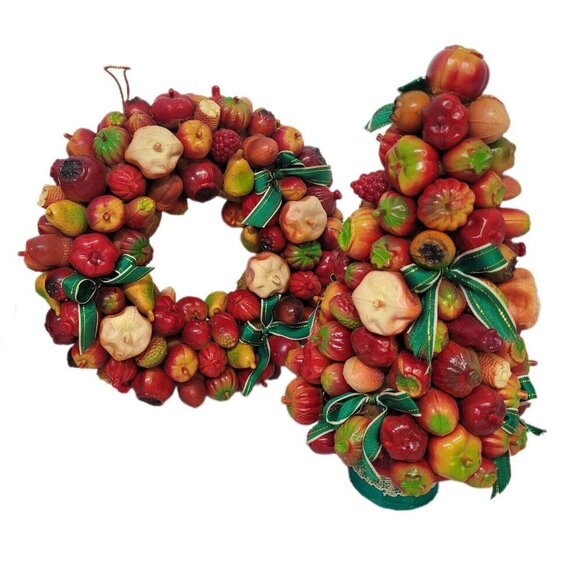 Rare Vintage Applause 4 pc Christmas Trees Wreaths Fruit and Vegetable 1987 Flaw - Picture 1 of 14